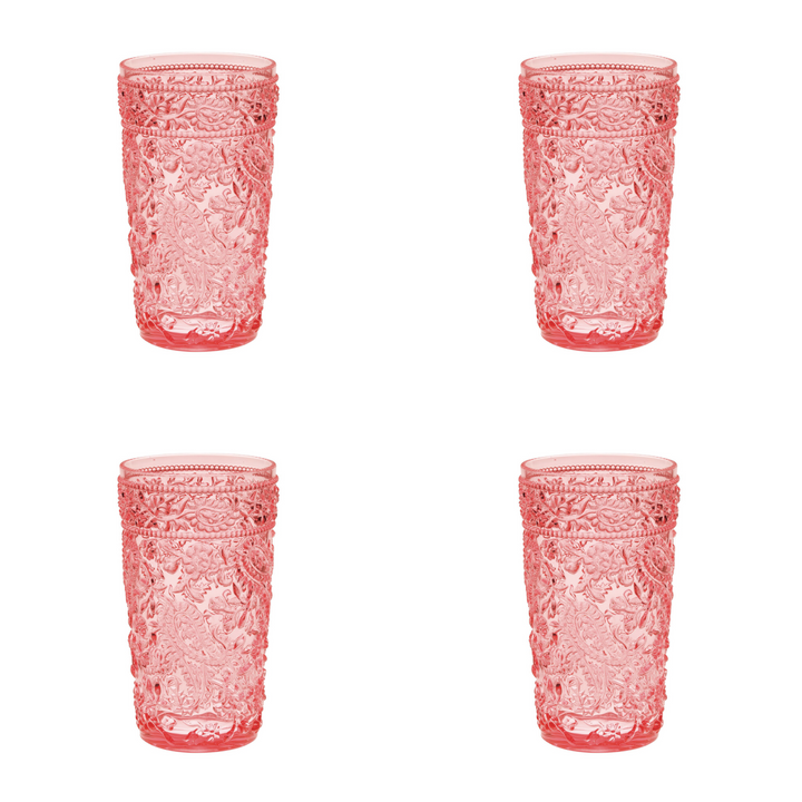 Set of Four Pink Paisley Acrylic Stemless Highball Glass