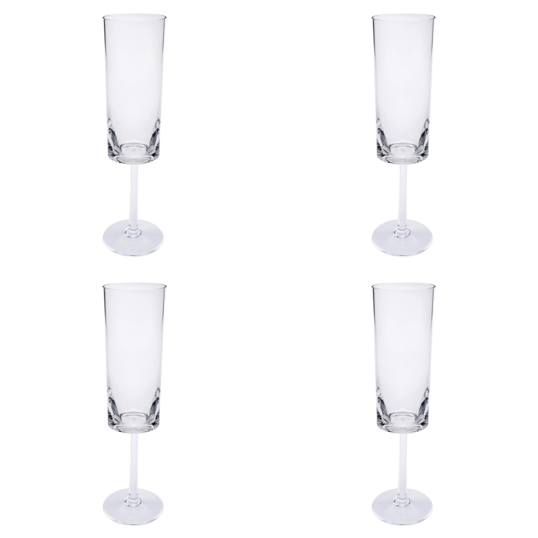 Set of Four Clear Tritan Plastic Stemmed Flutes