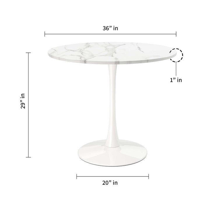 36" White Metal Dining Table