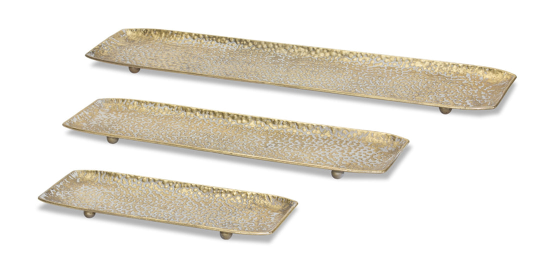 Set Of Three Gold Rectangular Metal Serving Trays