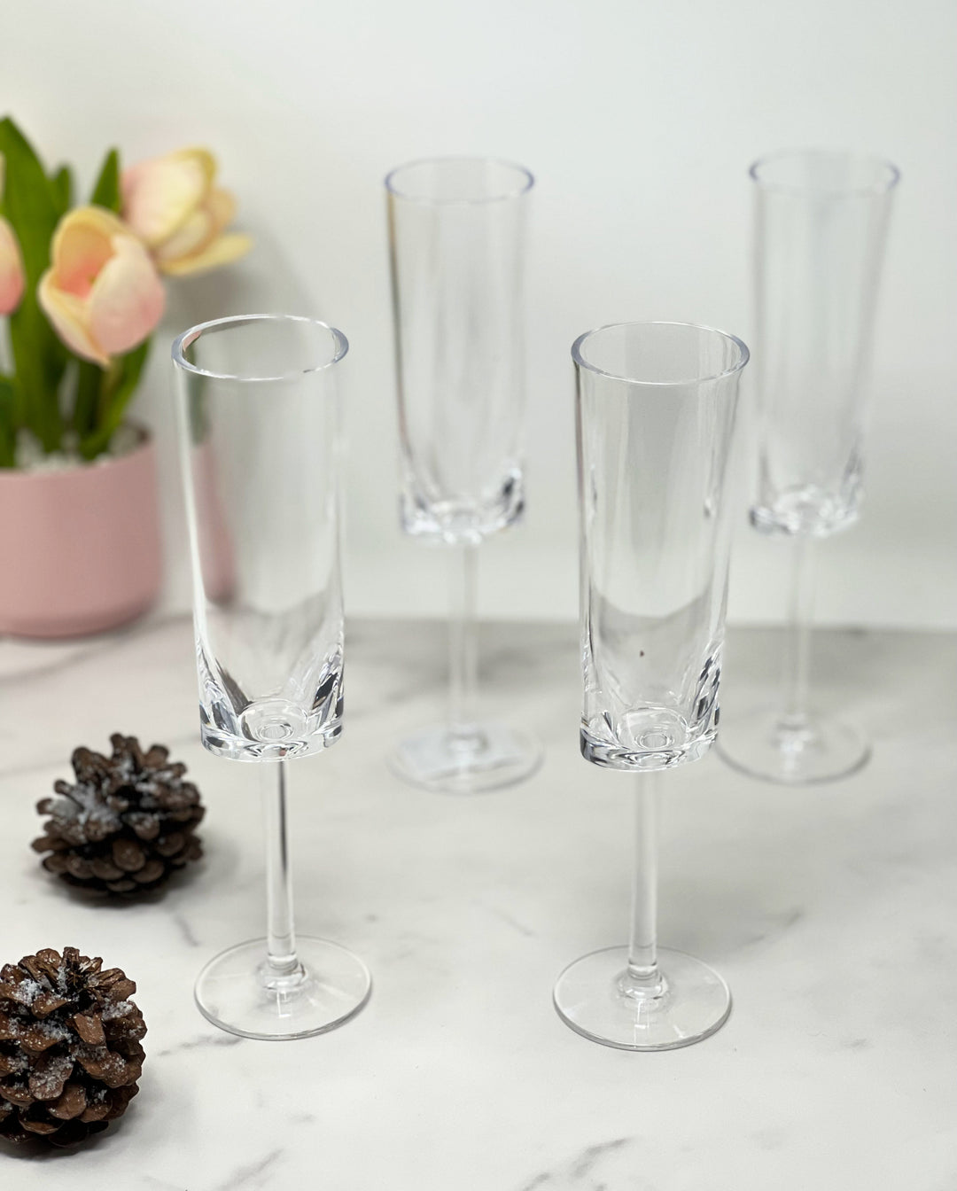 Set of Four Clear Acrylic Stemmed Flutes