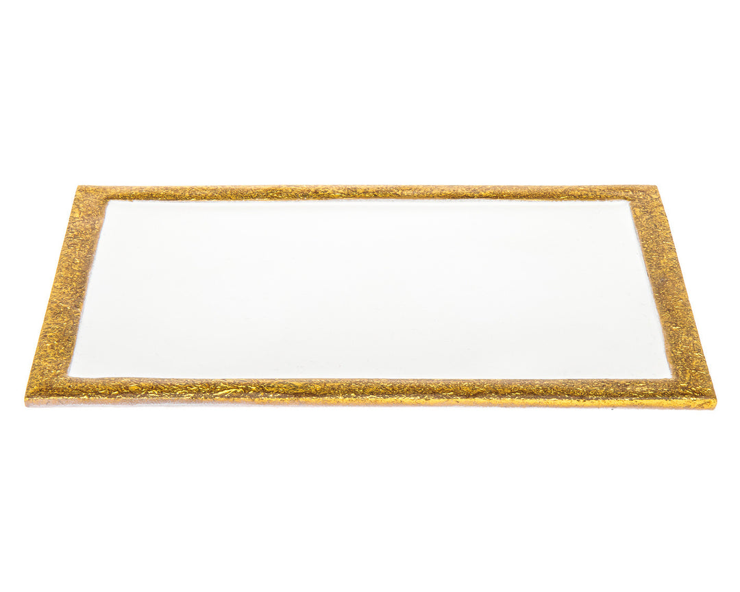 9" Gold And White Rectangular Metal Tray