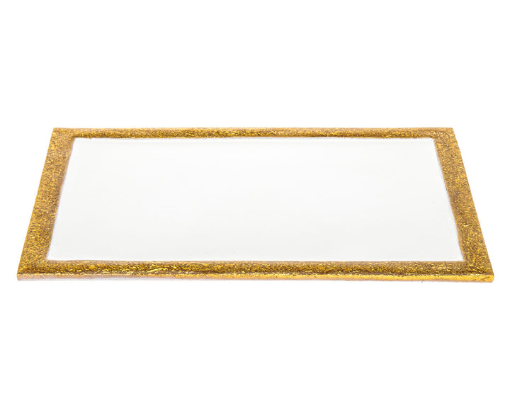 9" Gold And White Rectangular Metal Tray