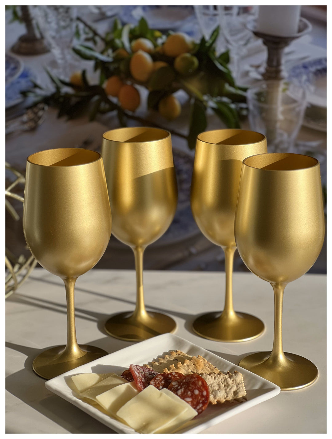 Set of Four Gold Acrylic Stemmed All Purpose Wine Glasses