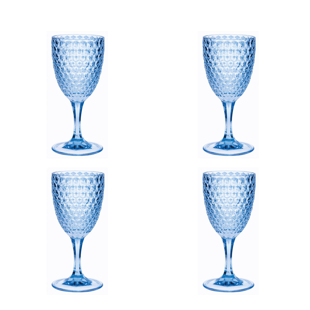 Set of Four Blue Diamond Acrylic Stemmed All Purpose Wine Glass