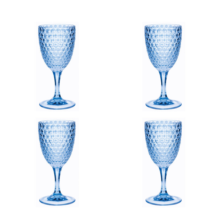 Set of Four Blue Diamond Acrylic Stemmed All Purpose Wine Glass