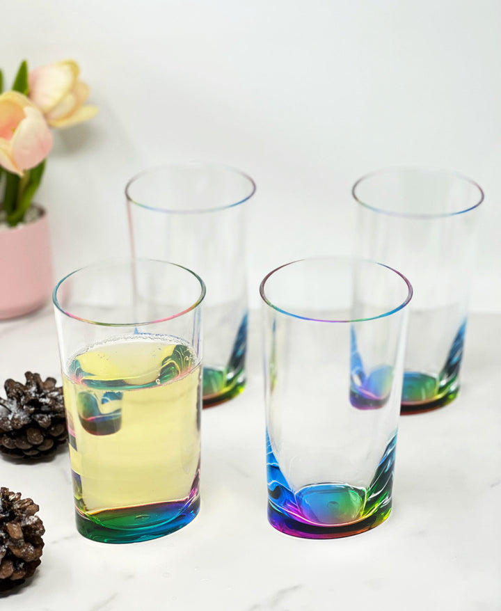 Set of Four Clear and Rainbow Acrylic Highball Glasses