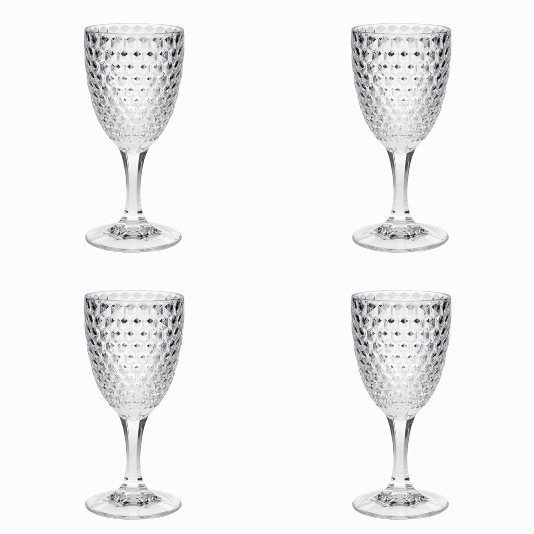 Set of Four Clear Diamond Acrylic Stemmed All Purpose Wine Glass