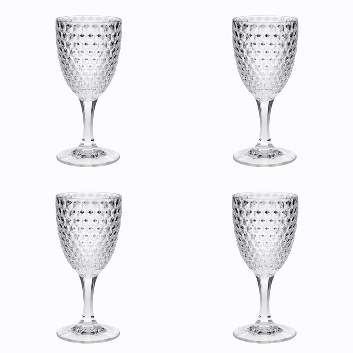 Set of Four Clear Diamond Acrylic Stemmed All Purpose Wine Glass