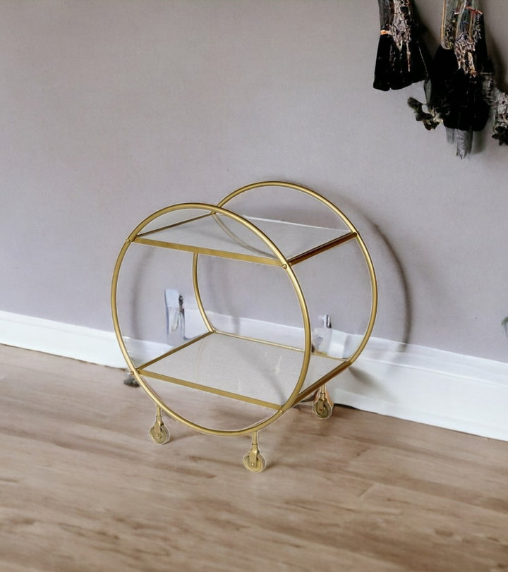 Gray and Gold Iron And Marble Rolling Bar Cart