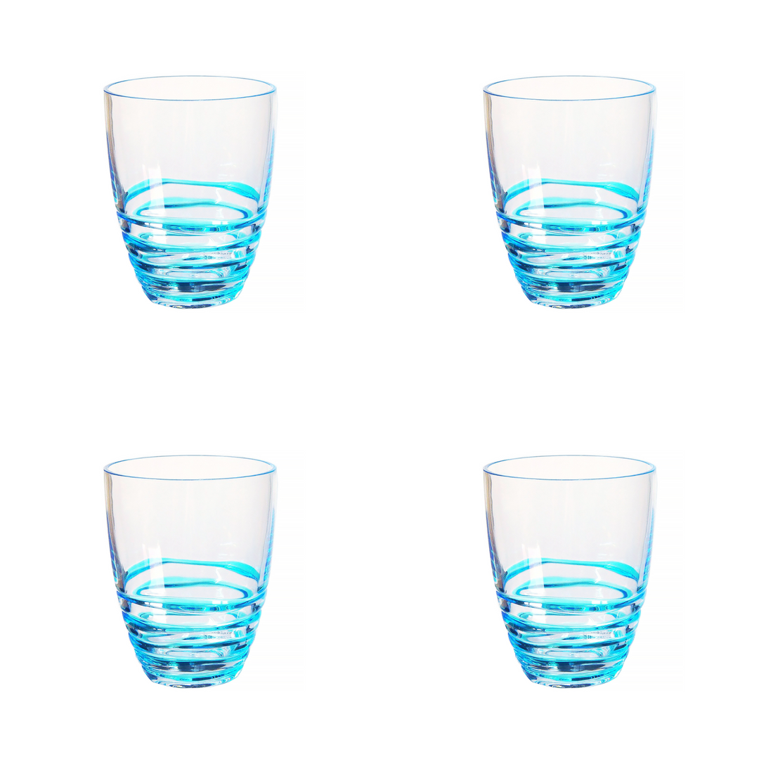 Set of Four Clear and Blue Acrylic Stemless Whiskey Glasses