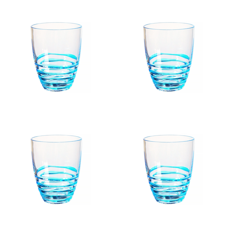 Set of Four Clear and Blue Acrylic Stemless Whiskey Glasses