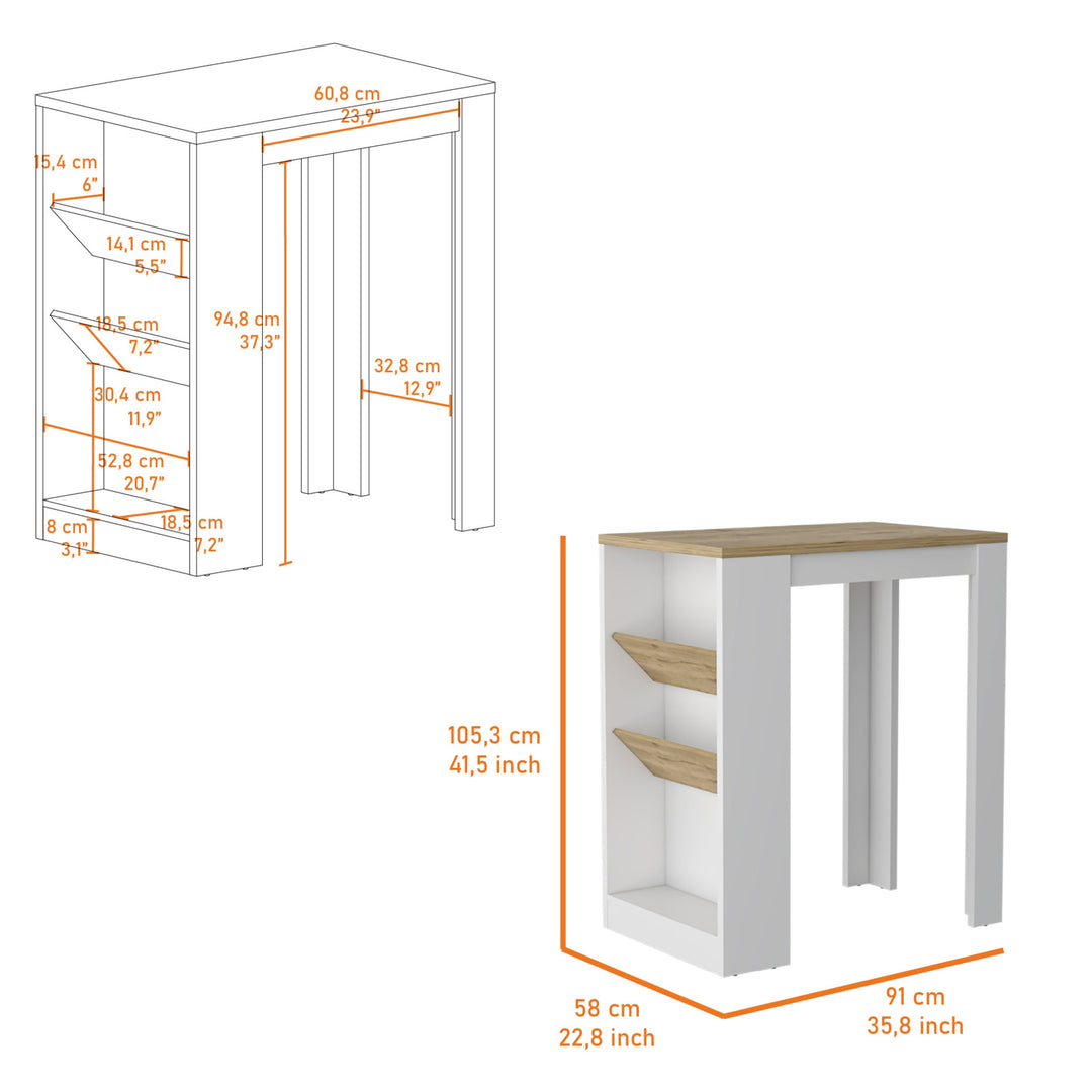 White And Natural 36" Kitchen Island With Storage