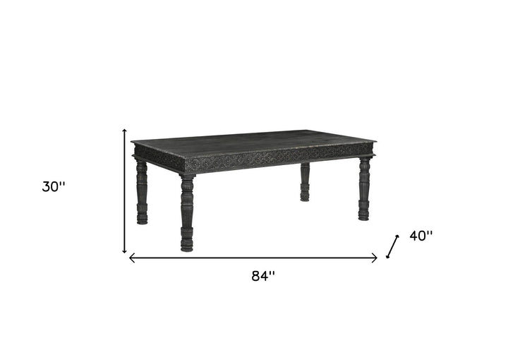 84" Black Solid Wood Dining Table