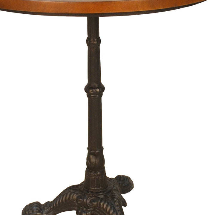 30" Chestnut and Black Rounded Solid Wood and Iron Dining Table