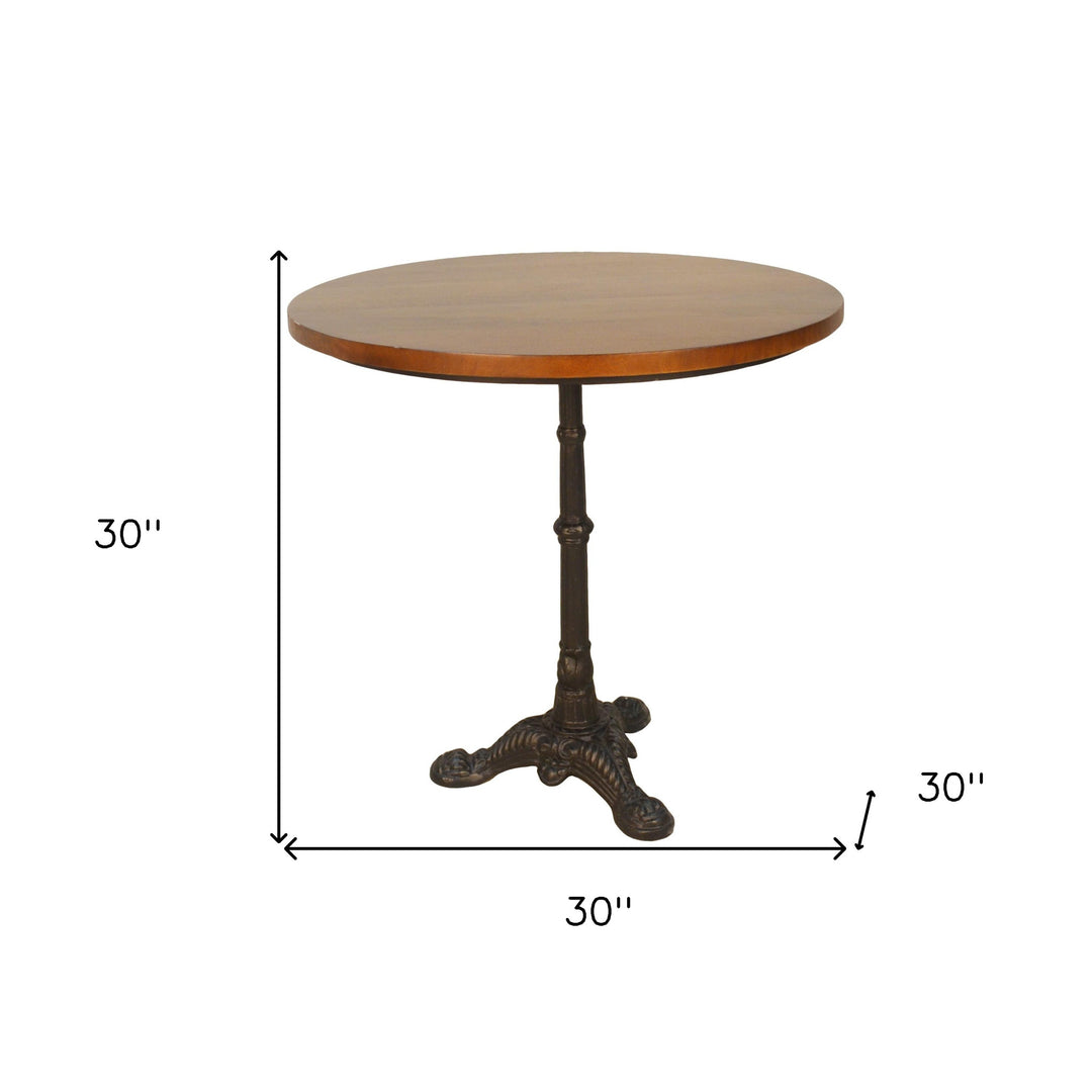 30" Chestnut and Black Rounded Solid Wood and Iron Dining Table