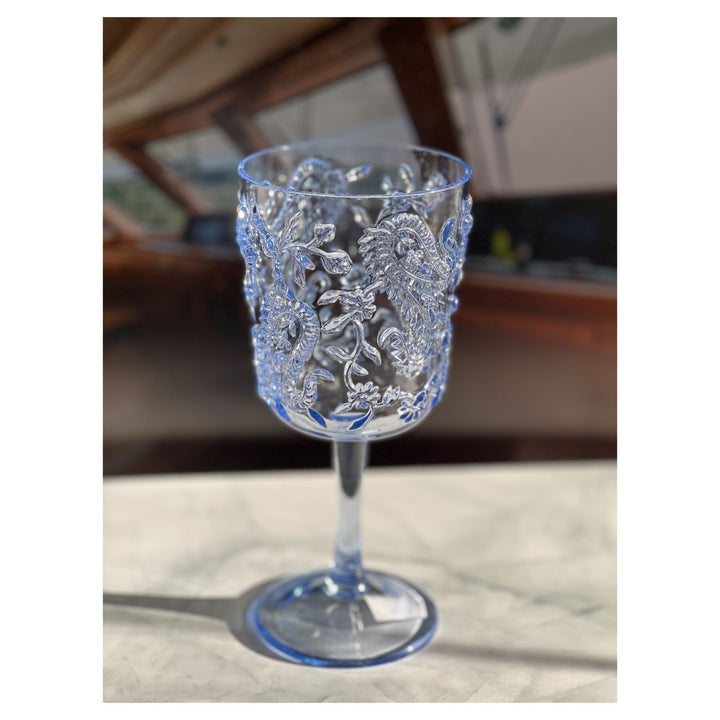 Set of Four Blue Paisley Acrylic Stemmed All Purpose Wine Glass