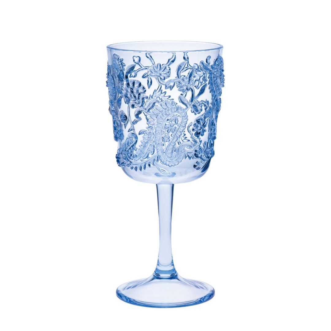 Set of Four Blue Paisley Acrylic Stemmed All Purpose Wine Glass