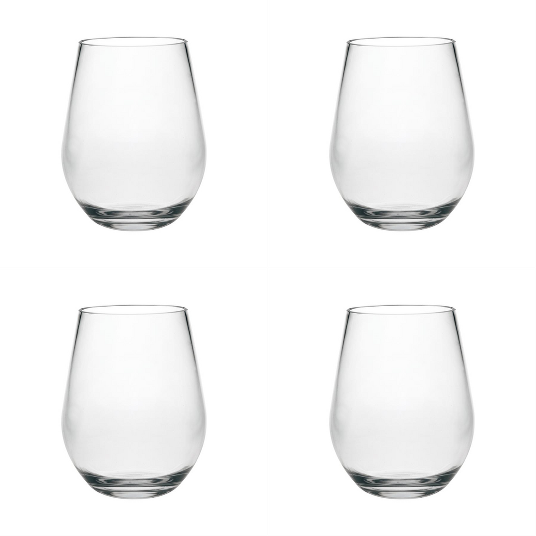 Set of Four Clear Tritan Plastic Stemless All Purpose Wine Glasses