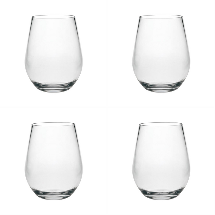 Set of Four Clear Tritan Plastic Stemless All Purpose Wine Glasses