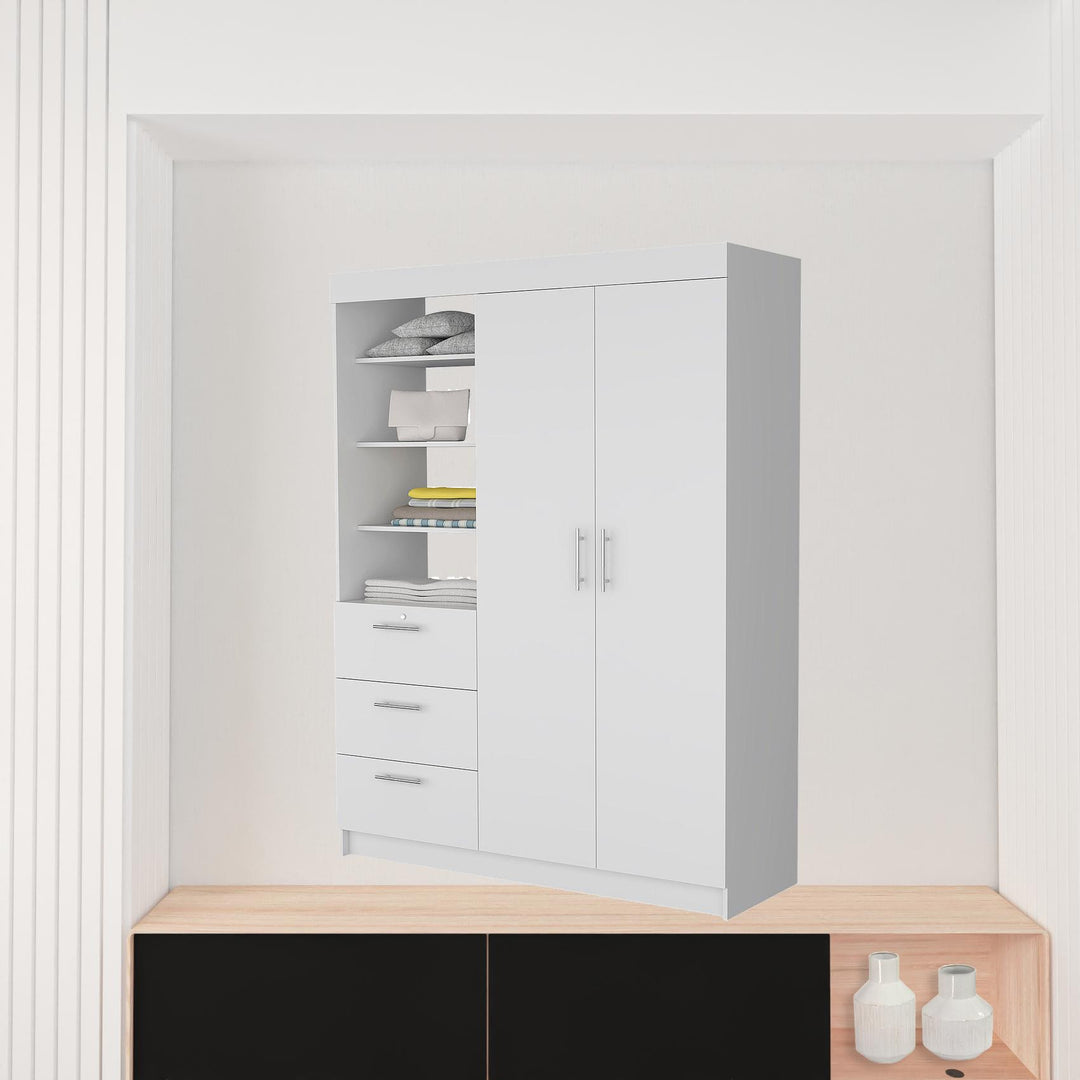 59" White Accent Cabinet Soft Close With Three Shelves And Three Drawers