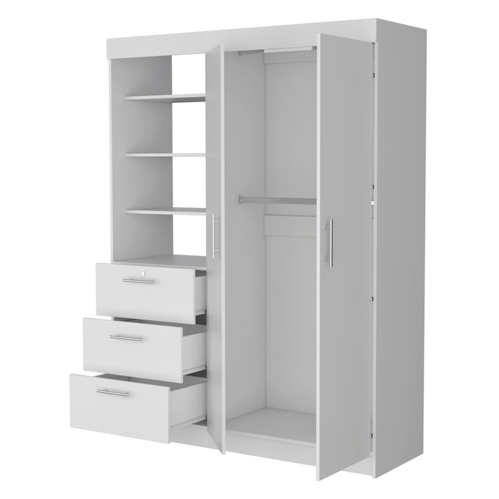 59" White Accent Cabinet Soft Close With Three Shelves And Three Drawers