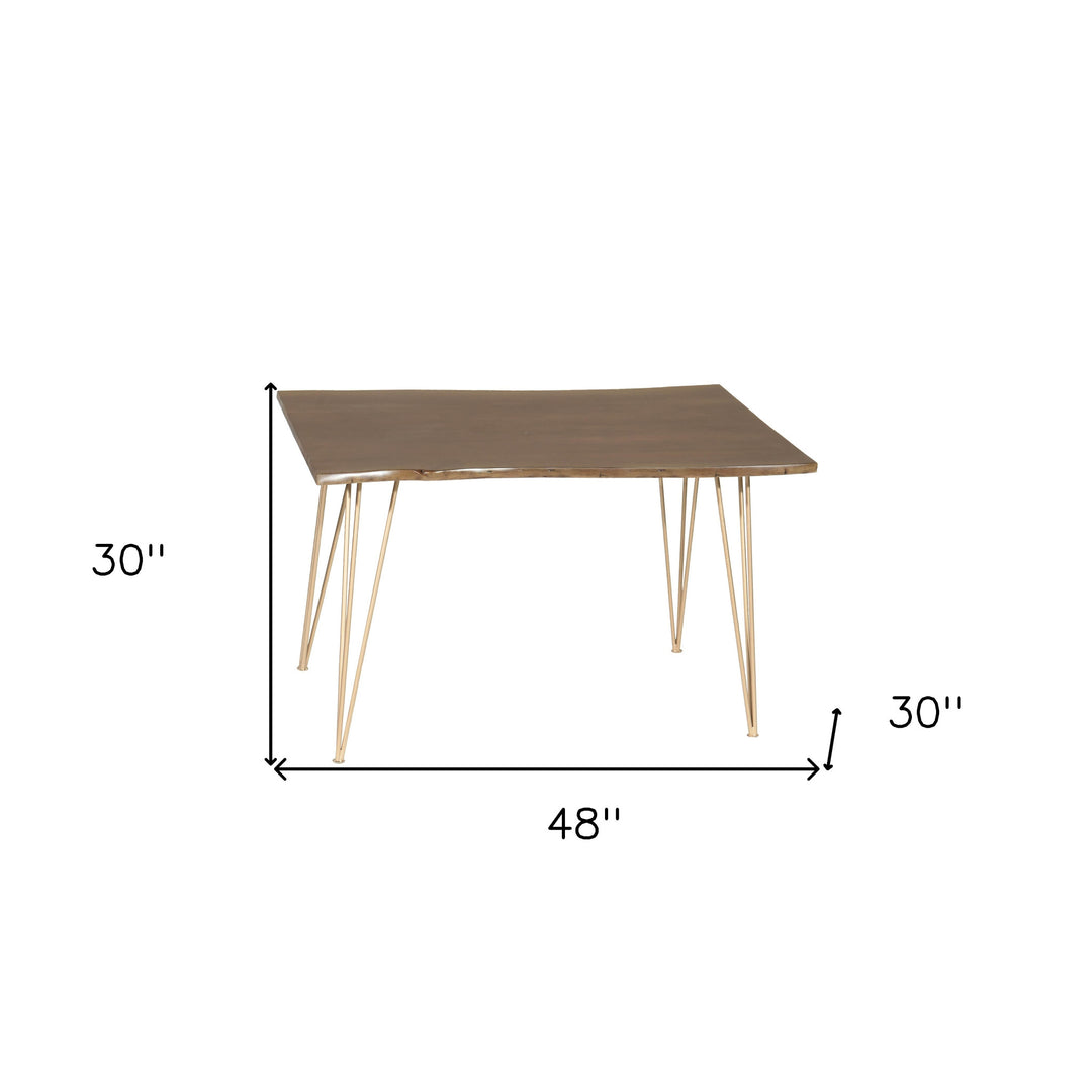 48" Brown and Gold Solid Wood and Iron Dining Table