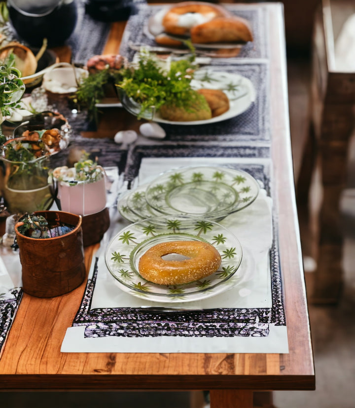 Clear and Green Four Piece Palm Tree Acrylic Service For Four Dinner Plate Set