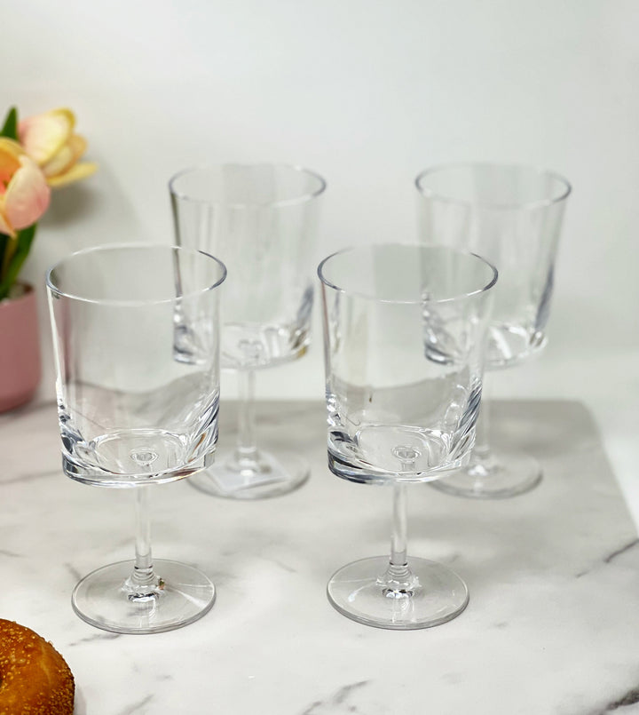 Set of Four Clear Tritan Plastic Stemmed All Purpose Wine Glass