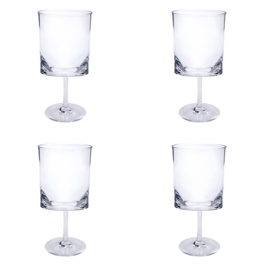 Set of Four Clear Tritan Plastic Stemmed All Purpose Wine Glass