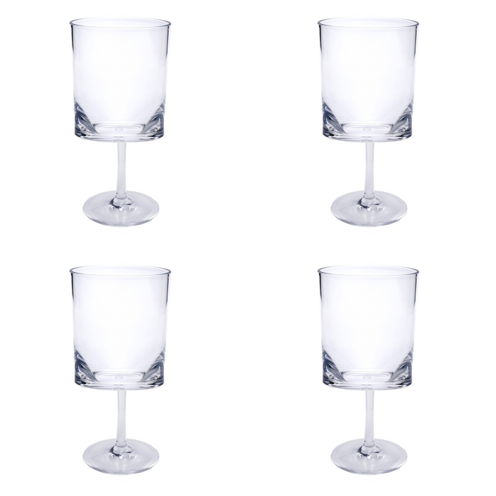 Set of Four Clear Tritan Plastic Stemmed All Purpose Wine Glass