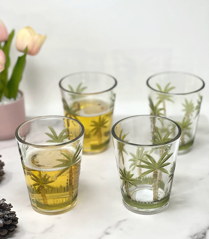 Set of Four Green Floral Acrylic Stemless Whiskey Glass