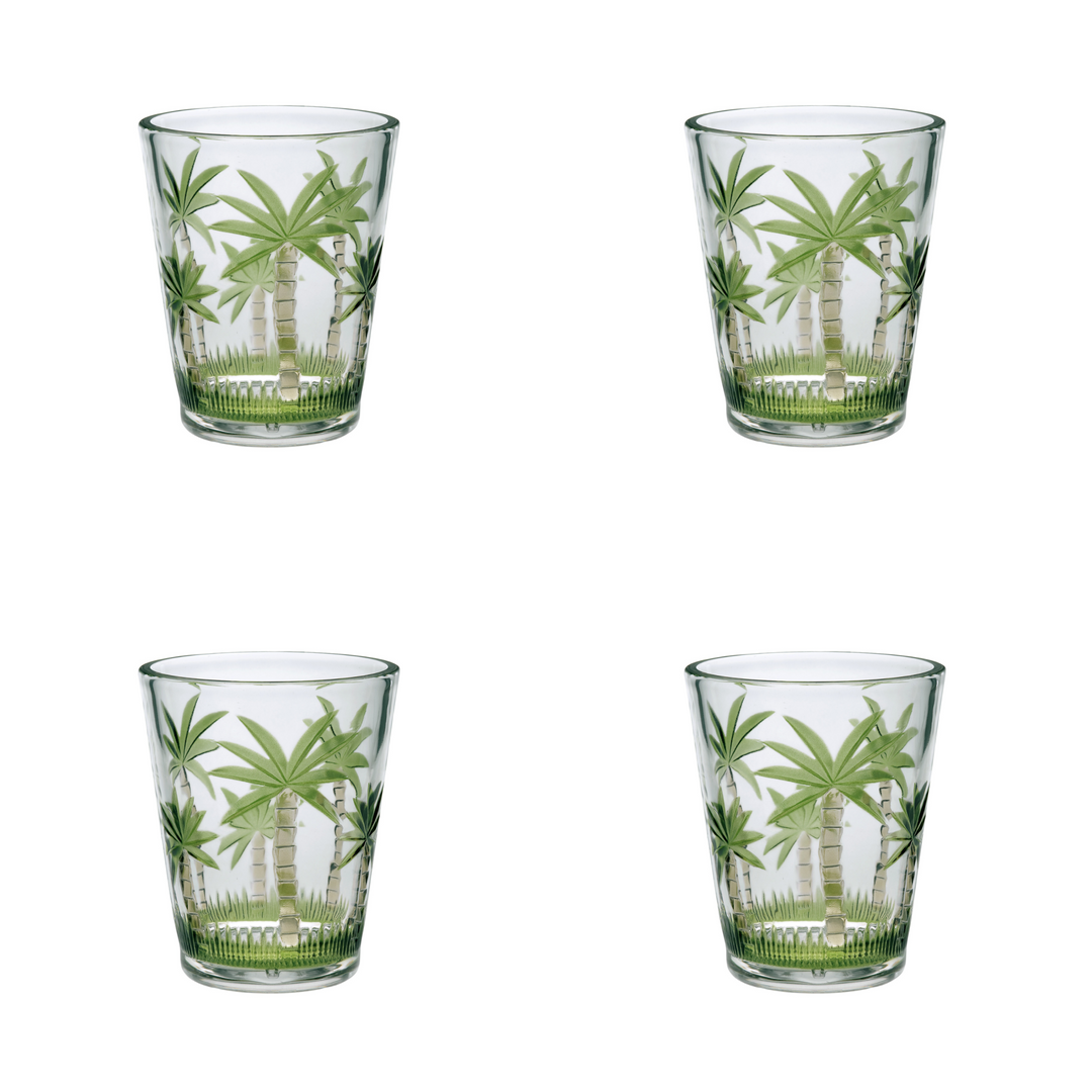 Set of Four Green Floral Acrylic Stemless Whiskey Glass