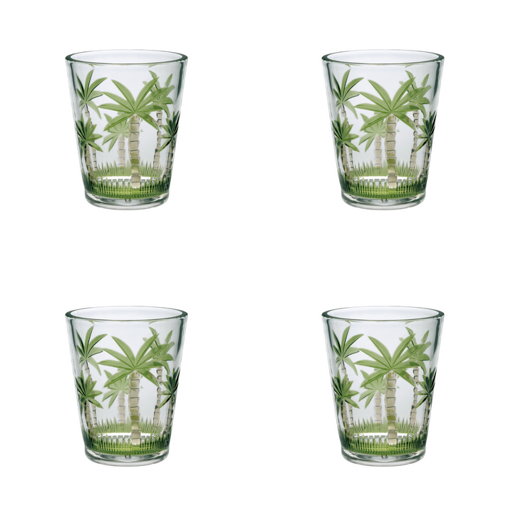 Set of Four Green Floral Acrylic Stemless Whiskey Glass