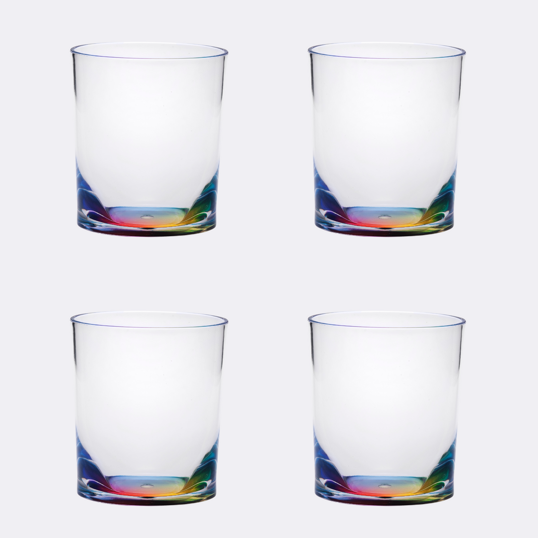 Set of Four Rainbow Geometric Acrylic Stemless Whiskey Glass