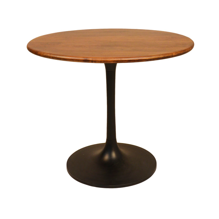 36" Brown and Black Rounded Solid Wood and Iron Pedestal Base Dining Table