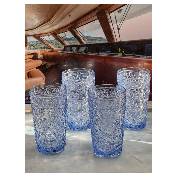 Set of Four Blue Paisley Acrylic Stemless Highball Glass