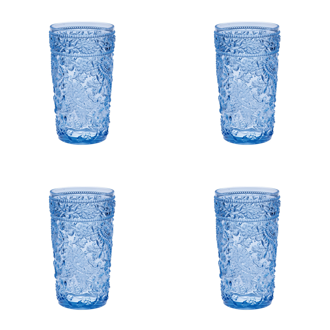 Set of Four Blue Paisley Acrylic Stemless Highball Glass