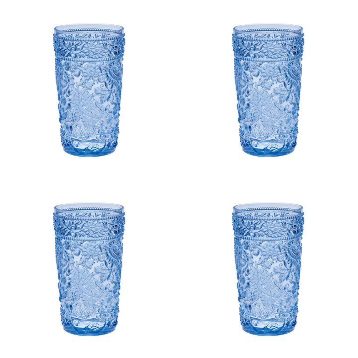 Set of Four Blue Paisley Acrylic Stemless Highball Glass