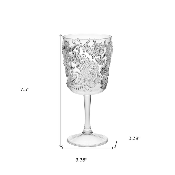 Set of Four Clear Paisley Acrylic Stemmed All Purpose Wine Glass