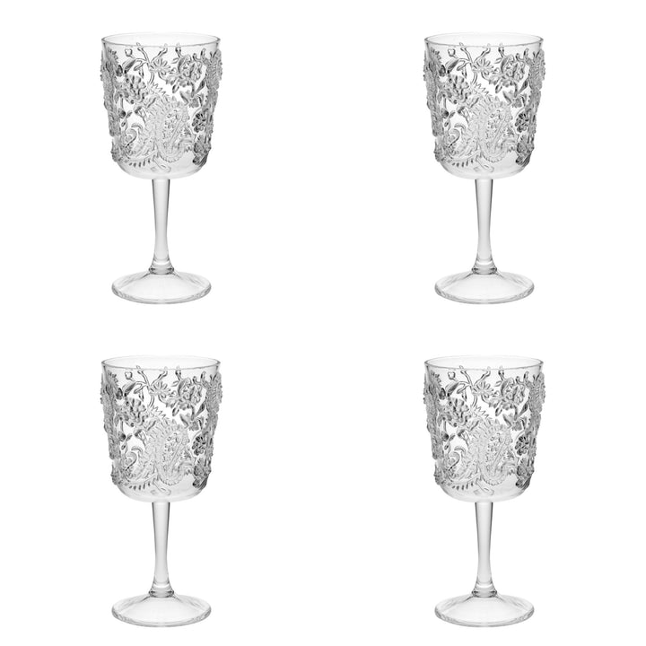 Set of Four Clear Paisley Acrylic Stemmed All Purpose Wine Glass