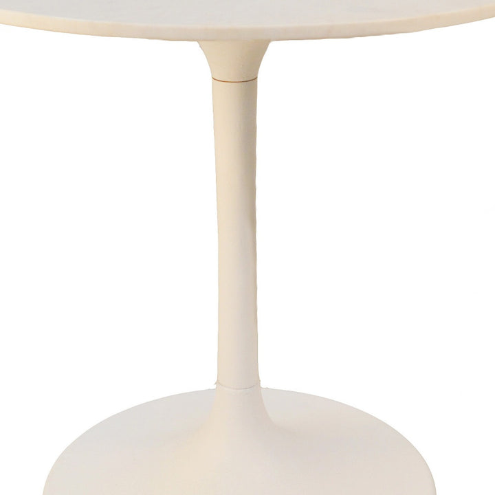 30" White Rounded Marble and Iron Pedestal Base Dining Table