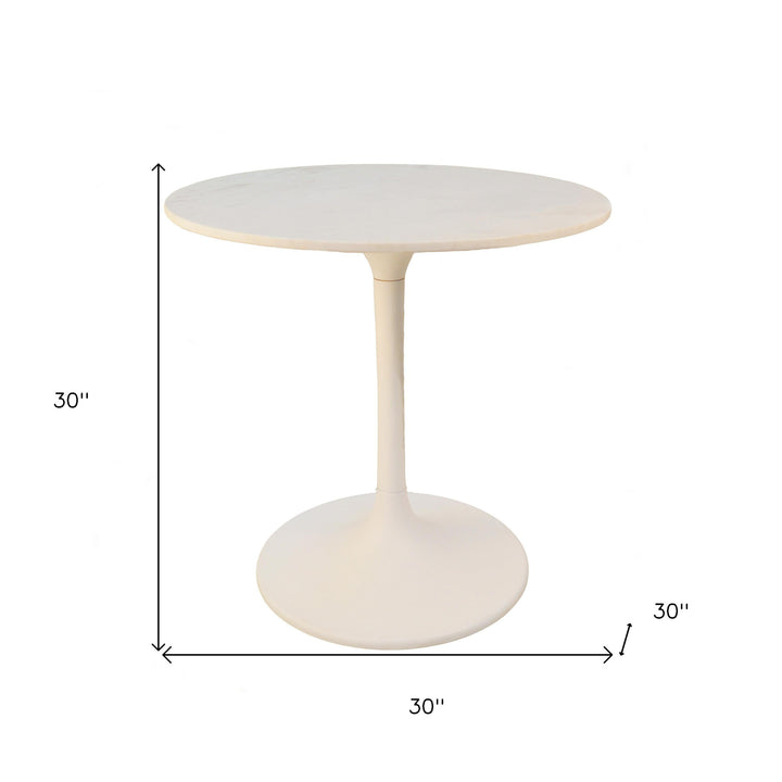 30" White Rounded Marble and Iron Pedestal Base Dining Table