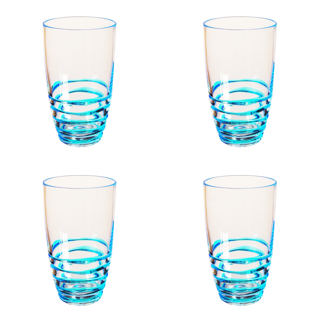 Set of Four Clear and Blue Swirl Acrylic Highball Glasses