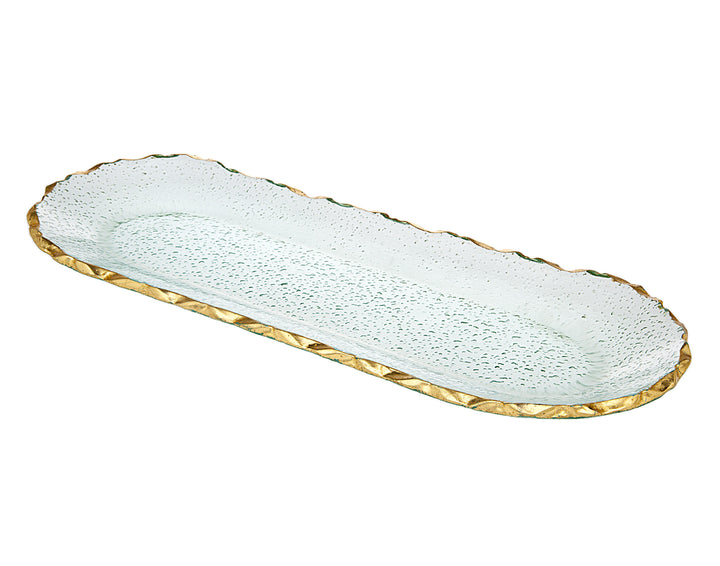 18" Clear and Gold Oval Crystal Serving Tray