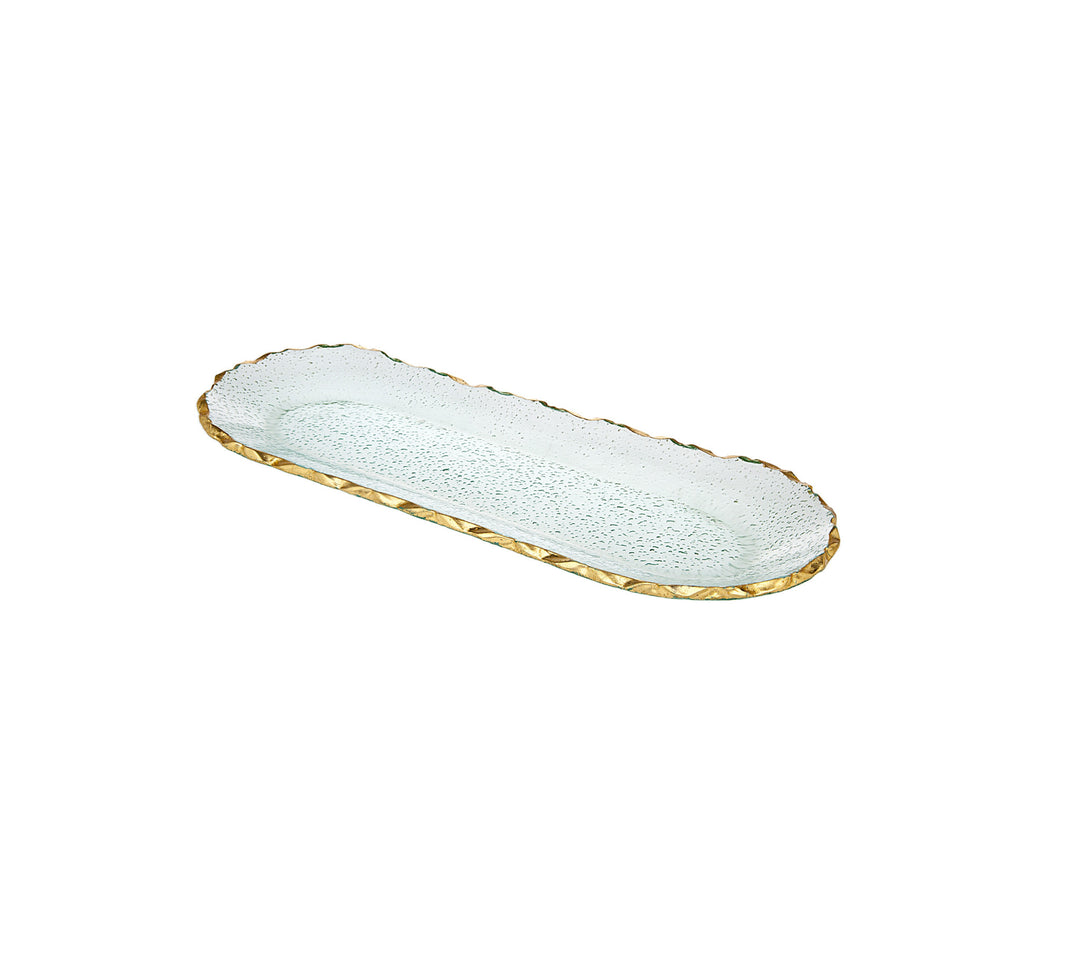 18" Clear and Gold Oval Crystal Serving Tray