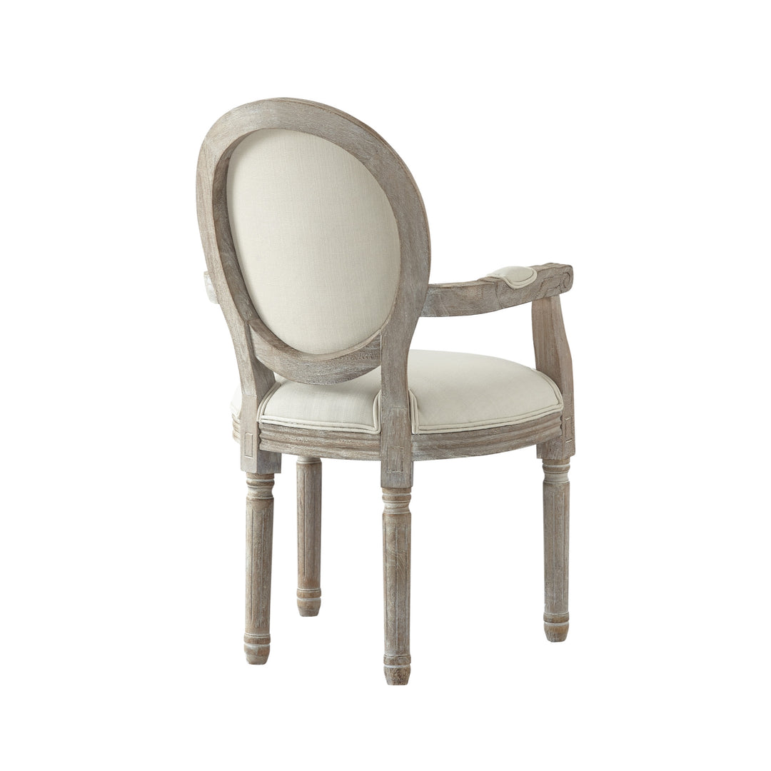 Tufted Cream and Brown Upholstered Linen Dining Arm Chair