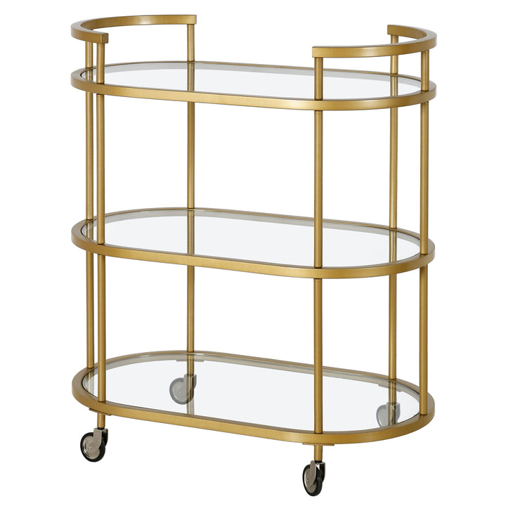 Brass Steel And Glass Oval Rolling Bar Cart