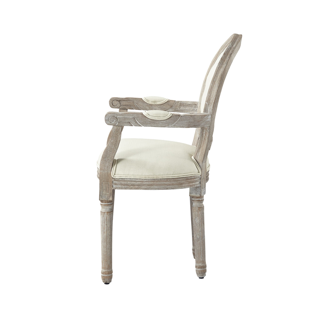 Tufted Cream and Brown Upholstered Linen Dining Arm Chair