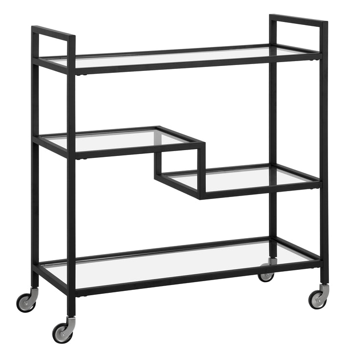 Black Steel And Glass Rolling Bar Cart